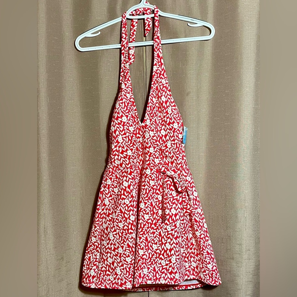 NWT Draper James Summer Picnic Faux Wrap Halter Small Red Swimsuit